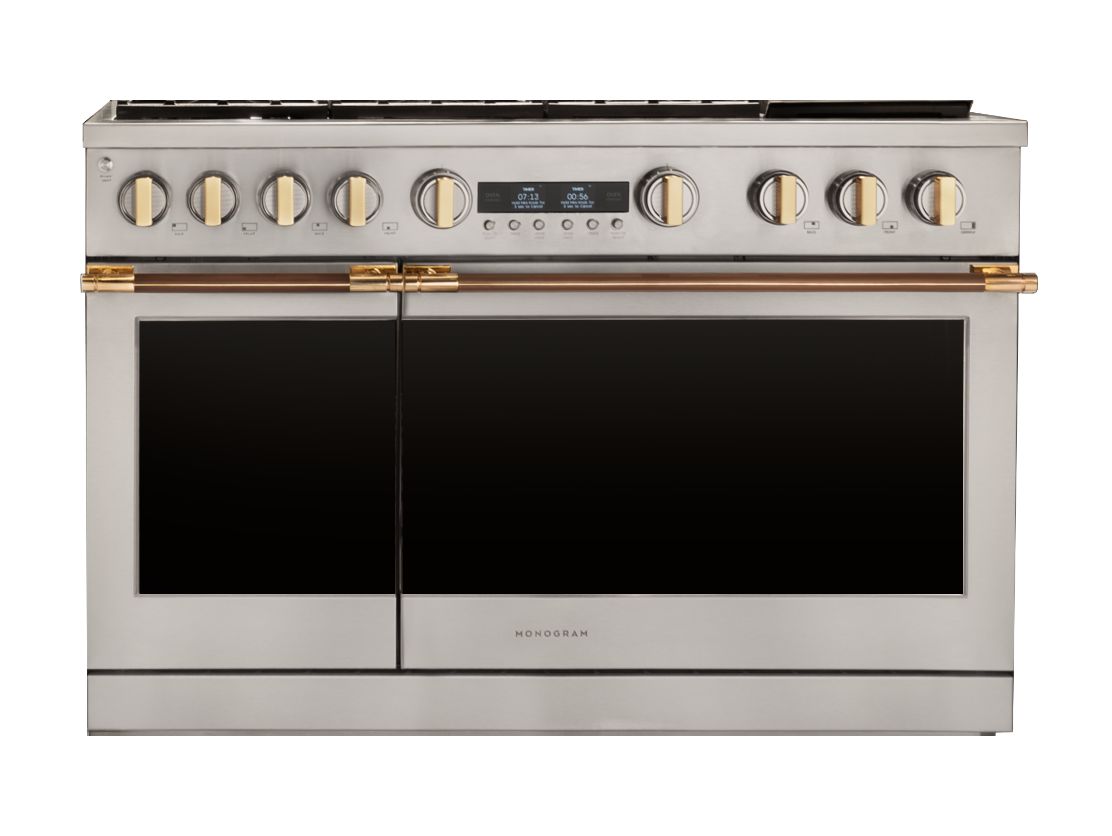 48in. Monogram Professional Range with brass and leather-wrapped designer collection handles