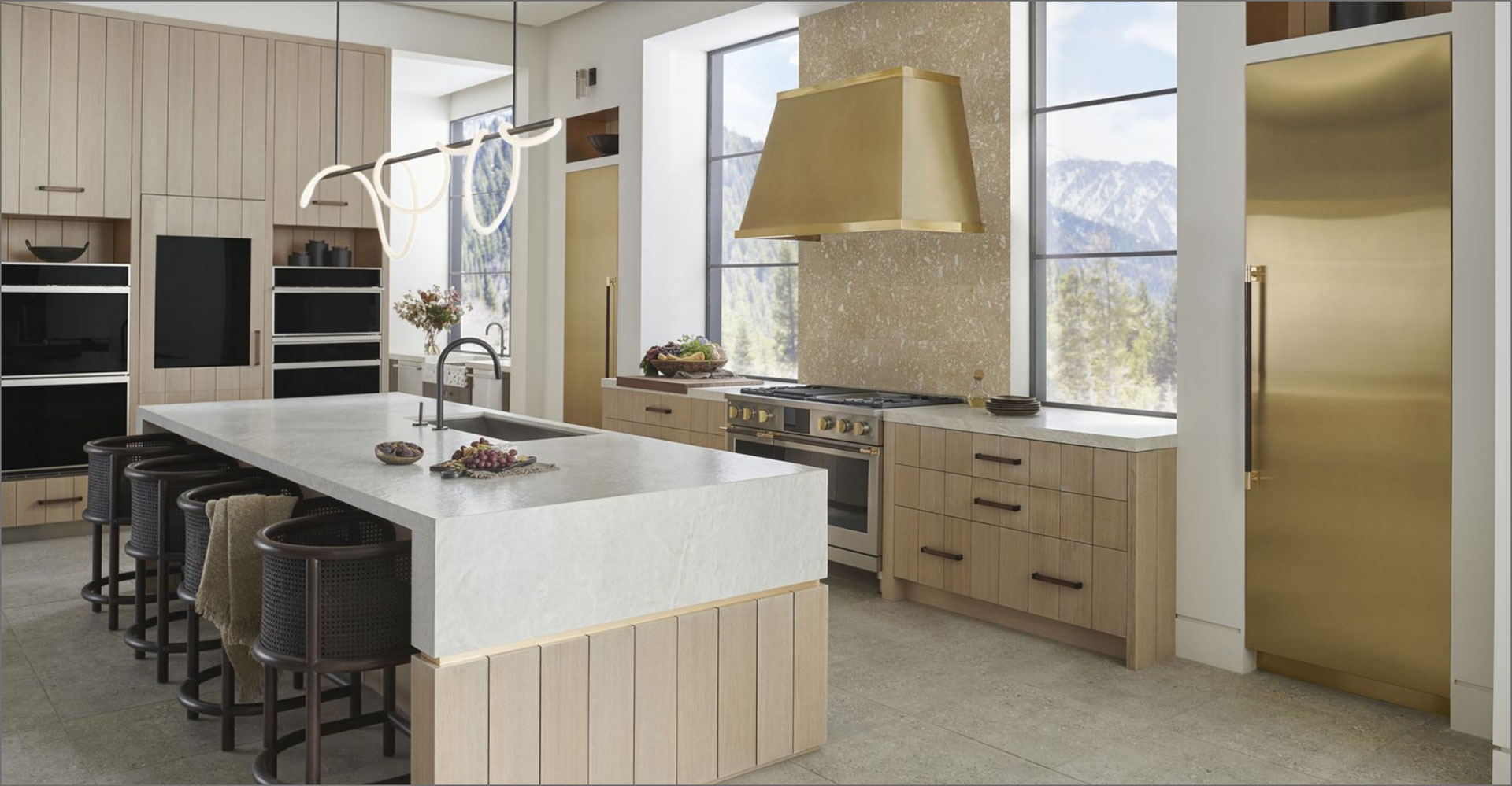 Elegant Kitchen With Brass Collection Monogram Appliances