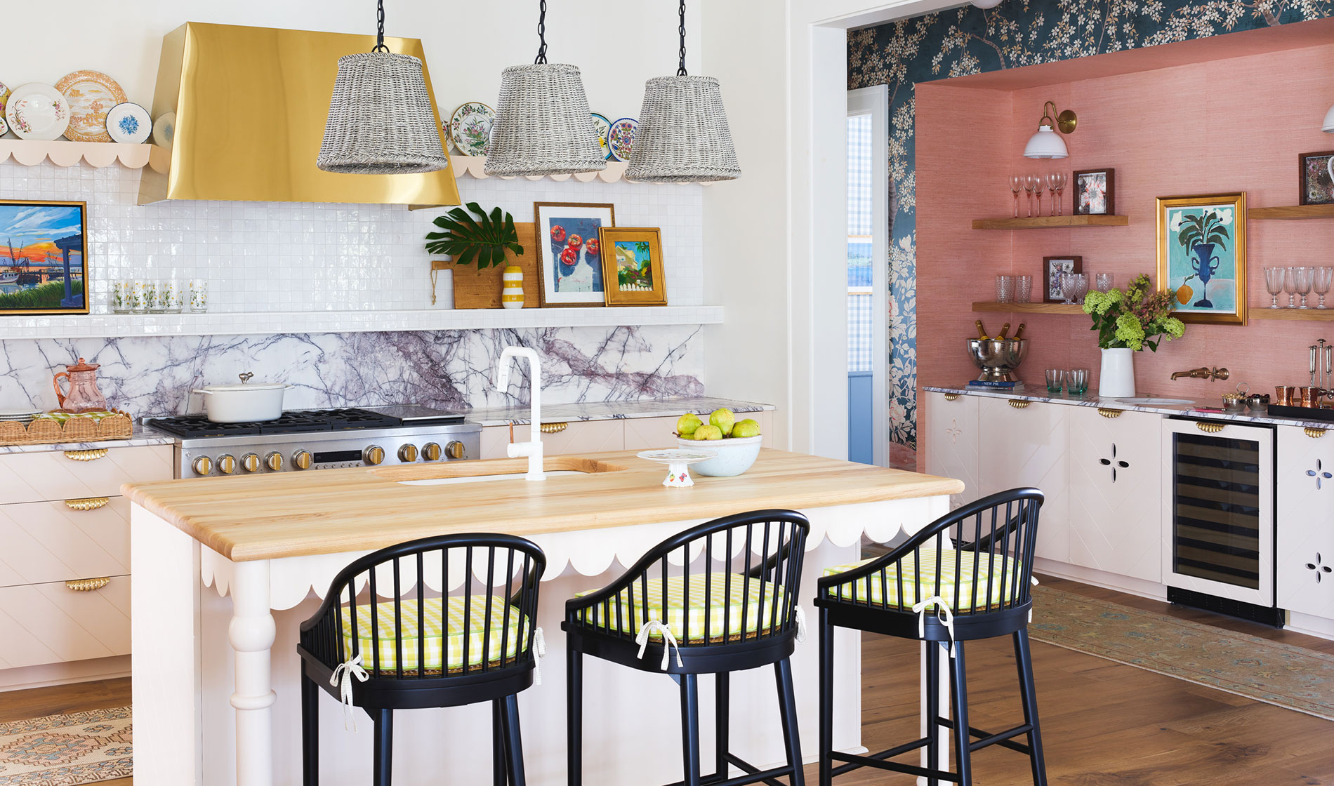 Angled view of kitchen and bar of Southern Living Idea House